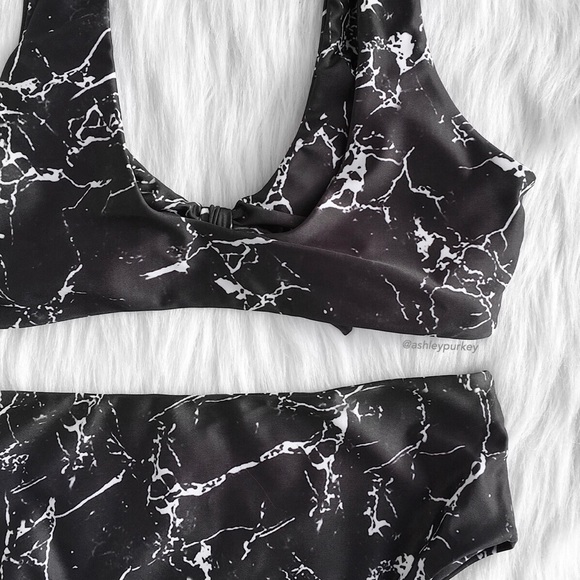 ❤️SALE❤️ Black marble tie high waisted bikini set - Picture 4 of 5